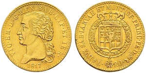 20 Lira Regno di Sardegna (1324 - 1861) Oro Vittorio Emanuele I di Savoia