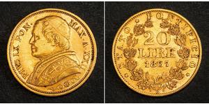 20 Lira Stato Pontificio (752-1870) Oro Papa Pio IX (1792- 1878)