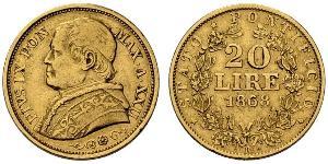 20 Lira Stato Pontificio (752-1870) Oro Papa Pio IX (1792- 1878)