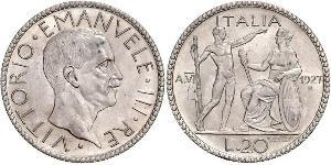 20 Lira Kingdom of Italy (1861-1946) Plata Víctor Manuel III de Italia (1869 - 1947)