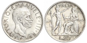 20 Lira Kingdom of Italy (1861-1946) Plata Víctor Manuel III de Italia (1869 - 1947)