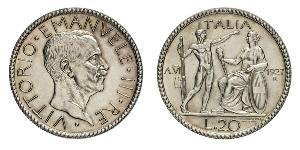 20 Lira Kingdom of Italy (1861-1946) Plata Víctor Manuel III de Italia (1869 - 1947)