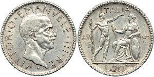 20 Lira Kingdom of Italy (1861-1946) Plata Víctor Manuel III de Italia (1869 - 1947)