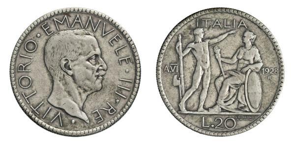 20 Lira Kingdom of Italy (1861-1946) Plata Víctor Manuel III de Italia (1869 - 1947)