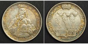 20 Lira San Marino Plata 