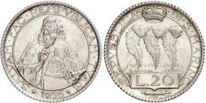 20 Lira San Marino Plata 