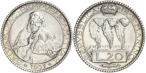 20 Lira San Marino Plata 