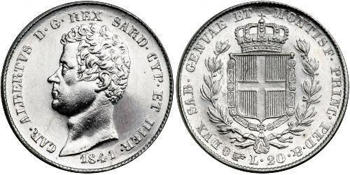 20 Lira Royaume de Sardaigne (1324 - 1861) Platine Charles-Albert de Sardaigne (1798 - 1849)