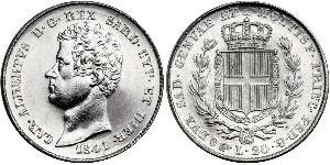 20 Lira Reino de Cerdeña (1324 - 1861) Platino Carlos Alberto de Cerdeña (1798 - 1849)