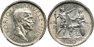 20 Lira Kingdom of Italy (1861-1946) Silber Viktor Emanuel III. (Italien) (1869 - 1947)