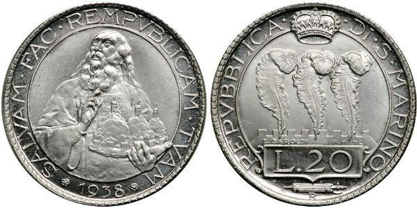 20 Lira San Marino Silver 