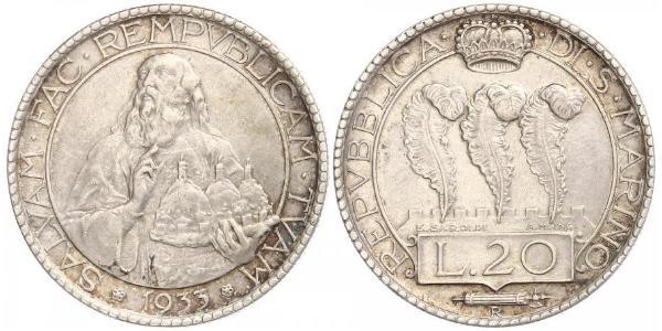 20 Lira San Marino Silver 