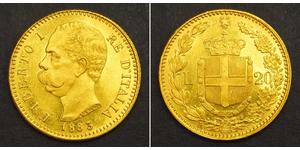 20 Lira 意大利王國 (1861-1946) 金 Umberto I (1844-1900)