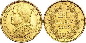 20 Lira 教皇国 (754 - 1870) 金 Pope Pius IX (1792- 1878)