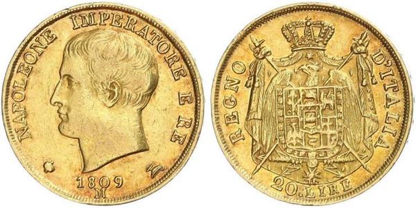 20 Lira 義大利王國 (拿破崙時代) (1805 - 1814) 金 拿破仑一世(1769 - 1821)