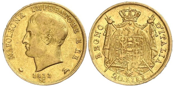 20 Lira 義大利王國 (拿破崙時代) (1805 - 1814) 金 拿破仑一世(1769 - 1821)