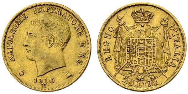 20 Lira 義大利王國 (拿破崙時代) (1805 - 1814) 金 拿破仑一世(1769 - 1821)