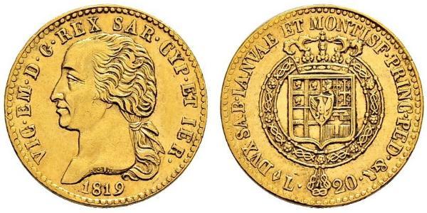 20 Lira 薩丁尼亞王國 (1324 - 1861) 金 維托里奧·埃馬努埃萊一世