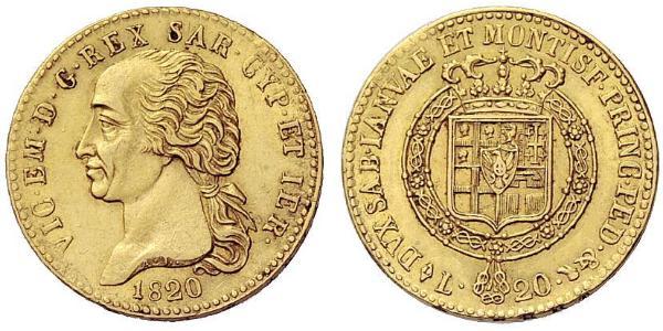 20 Lira 薩丁尼亞王國 (1324 - 1861) 金 維托里奧·埃馬努埃萊一世