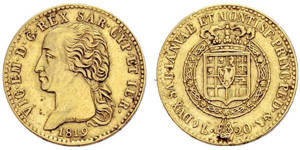 20 Lira 薩丁尼亞王國 (1324 - 1861) 金 維托里奧·埃馬努埃萊一世