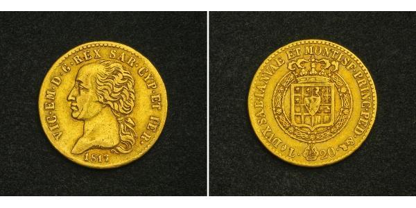 20 Lira 薩丁尼亞王國 (1324 - 1861) 金 維托里奧·埃馬努埃萊一世