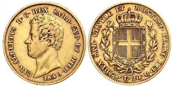 20 Lira 薩丁尼亞王國 (1324 - 1861) / 意大利 金 卡洛·阿尔贝托 (1798 - 1849)
