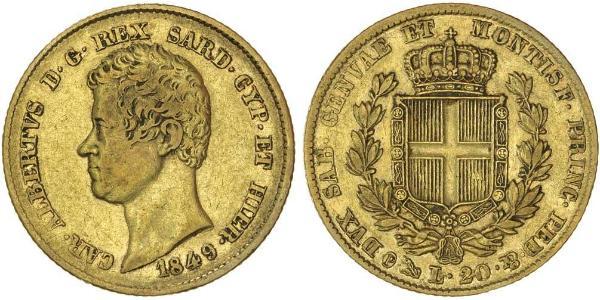 20 Lira 薩丁尼亞王國 (1324 - 1861) / 意大利 金 卡洛·阿尔贝托 (1798 - 1849)