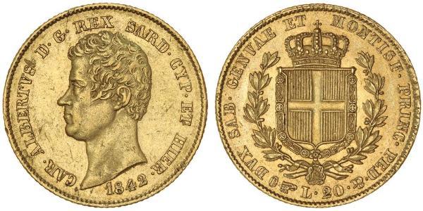 20 Lira 薩丁尼亞王國 (1324 - 1861) / 意大利 金 卡洛·阿尔贝托 (1798 - 1849)