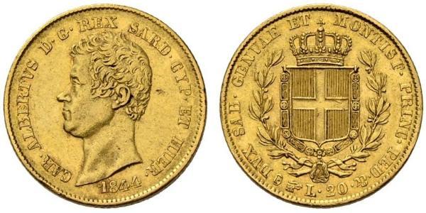 20 Lira 薩丁尼亞王國 (1324 - 1861) / 意大利 金 卡洛·阿尔贝托 (1798 - 1849)