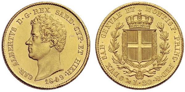 20 Lira 薩丁尼亞王國 (1324 - 1861) / 意大利 金 卡洛·阿尔贝托 (1798 - 1849)