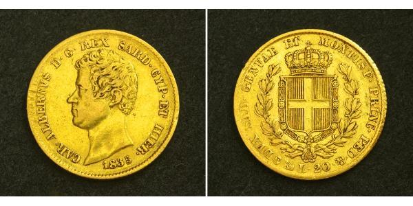 20 Lira 薩丁尼亞王國 (1324 - 1861) / 意大利 金 卡洛·阿尔贝托 (1798 - 1849)
