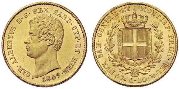 20 Lira 薩丁尼亞王國 (1324 - 1861) / 意大利 金 卡洛·阿尔贝托 (1798 - 1849)