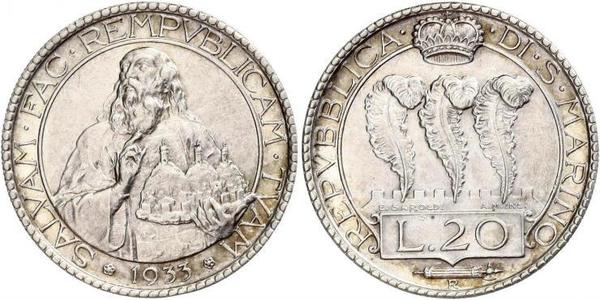 20 Lira San Marino 銀 