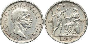 20 Lira 意大利王國 (1861-1946) 銀 维托里奥·埃马努埃莱三世 (1869 - 1947)