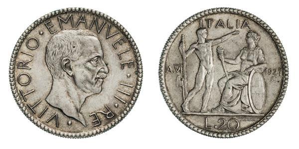 20 Lira 意大利王國 (1861-1946) 銀 维托里奥·埃马努埃莱三世 (1869 - 1947)