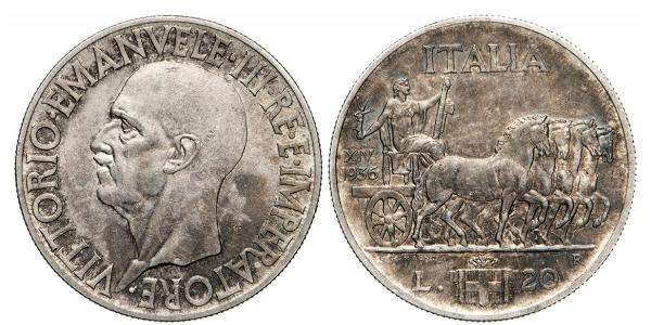 20 Lira 意大利王國 (1861-1946) 銀 维托里奥·埃马努埃莱三世 (1869 - 1947)