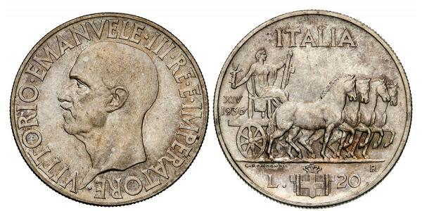 20 Lira 意大利王國 (1861-1946) 銀 维托里奥·埃马努埃莱三世 (1869 - 1947)