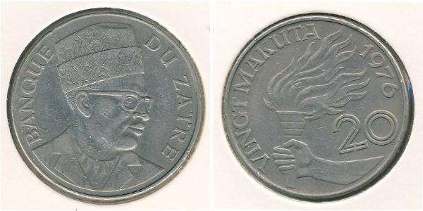 20 Macuta Republic of Zaire (1971 - 1997) Rame/Nichel 