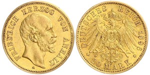 20 Mark Anhalt-Dessau (1603 -1863) Gold Frederick I, Duke of Anhalt (1831-1904)