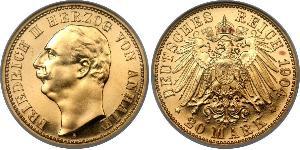 20 Mark Anhalt-Dessau (1603 -1863) Gold Friedrich II. (Anhalt)(1856 – 1918)