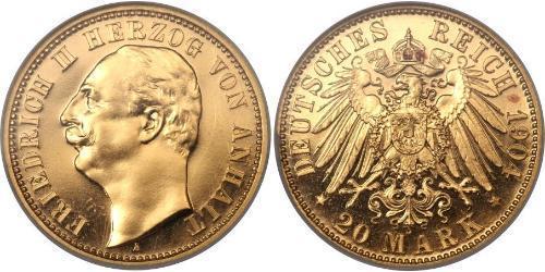 20 Mark Anhalt-Dessau (1603 -1863) Gold Friedrich II. (Anhalt)(1856 – 1918)