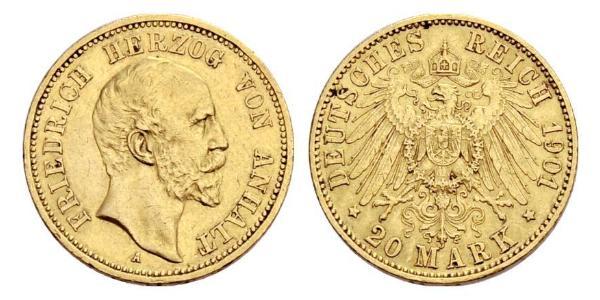 20 Mark Anhalt-Dessau (1603 -1863) Gold Friedrich I. (Anhalt) (1831-1904)