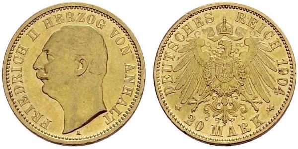 20 Mark Anhalt-Dessau (1603 -1863) Gold Friedrich II. (Anhalt)(1856 – 1918)