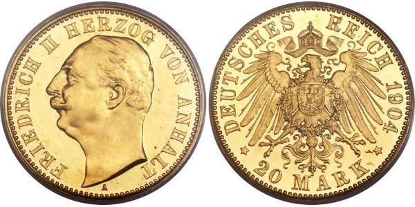 20 Mark Anhalt-Dessau (1603 -1863) Gold Friedrich II. (Anhalt)(1856 – 1918)