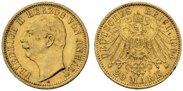 20 Mark Anhalt-Dessau (1603 -1863) Gold Friedrich II. (Anhalt)(1856 – 1918)