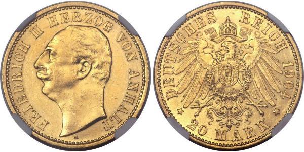 20 Mark Anhalt-Dessau (1603 -1863) Gold Friedrich II, Duke of Anhalt (1856 – 1918)