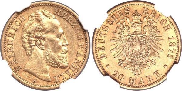 20 Mark Anhalt-Dessau (1603 -1863) Gold Friedrich I. (Anhalt) (1831-1904)