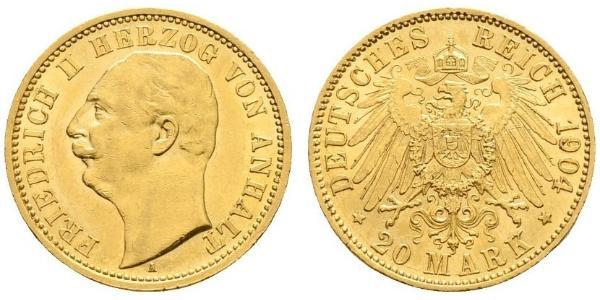 20 Mark Anhalt-Dessau (1603 -1863) Gold Friedrich II, Duke of Anhalt (1856 – 1918)