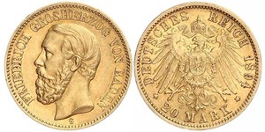 20 Mark Grand Duchy of Baden (1806-1918) Gold Friedrich I. (Baden, Großherzog) (1826 - 1907)