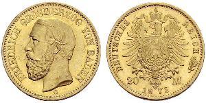 20 Mark Grand Duchy of Baden (1806-1918) Gold Frederick I, Grand Duke of Baden (1826 - 1907)